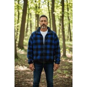 Vintage WOOLRICH Teton Buffalo Plaid Flannel Bomber Jacket 90s Blue Black XLARGE